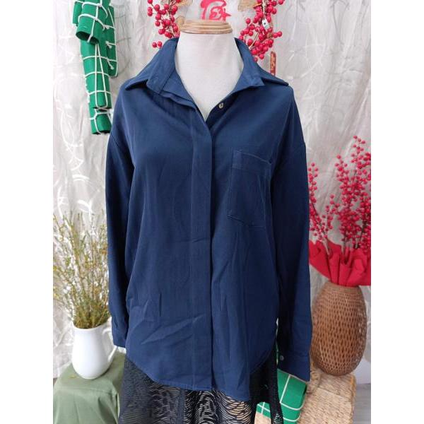 26STUDIO thanh lý - Áo sơ mi xanh đen giấu cúc bymo - SIZE L