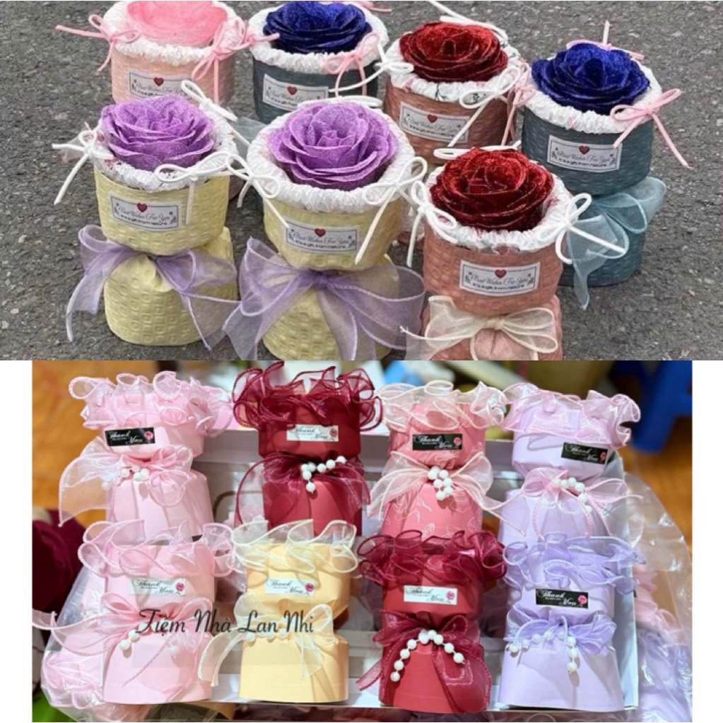 (Tặng kèm túi+ thiệp) Bó hoa sáp nhũ mini 1 bông cốt trụ siêu xinh quà tặng bạn nữ 8/3, 20/10, Valentine