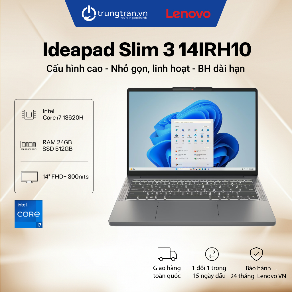 Laptop Lenovo Ideapad Slim 3 14IRH10 | Core i7 | 24GB | SSD 512GB | 14" FHD | Trung Trần Store