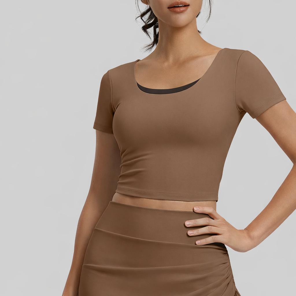 Áo Croptop Thể Thao Nữ Tay Ngắn Ôm Body Co Giãn 4 Chiều Tôn Dáng (Có Mút) | Nora Top