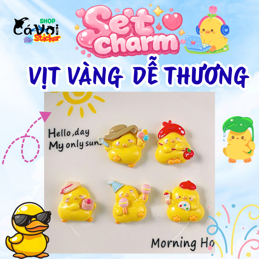 Set charm vịt vàng dễ thương- Bô charm gắn dép 5 chi tiết