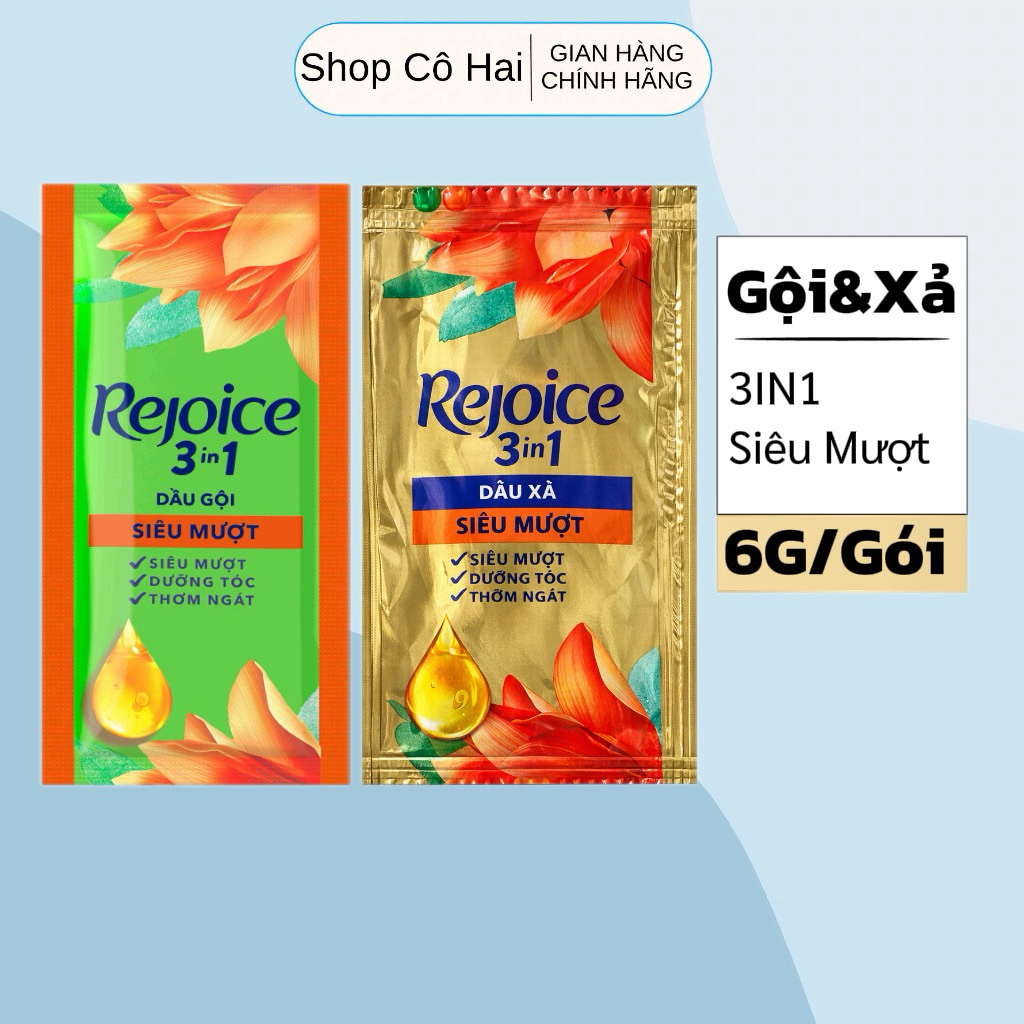 Combo Dầu Gội Dây REJOICE 3in1 | 6g/Gói-Dây 10 Gói | 3IN1 Siêu Mượt