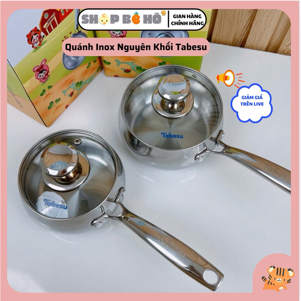 Quánh inox 304 nguyên khối TABESU Cocobear nồi inox 3 lớp, dùng nấu cháo, bột ăn dặm an toàn cho bé 