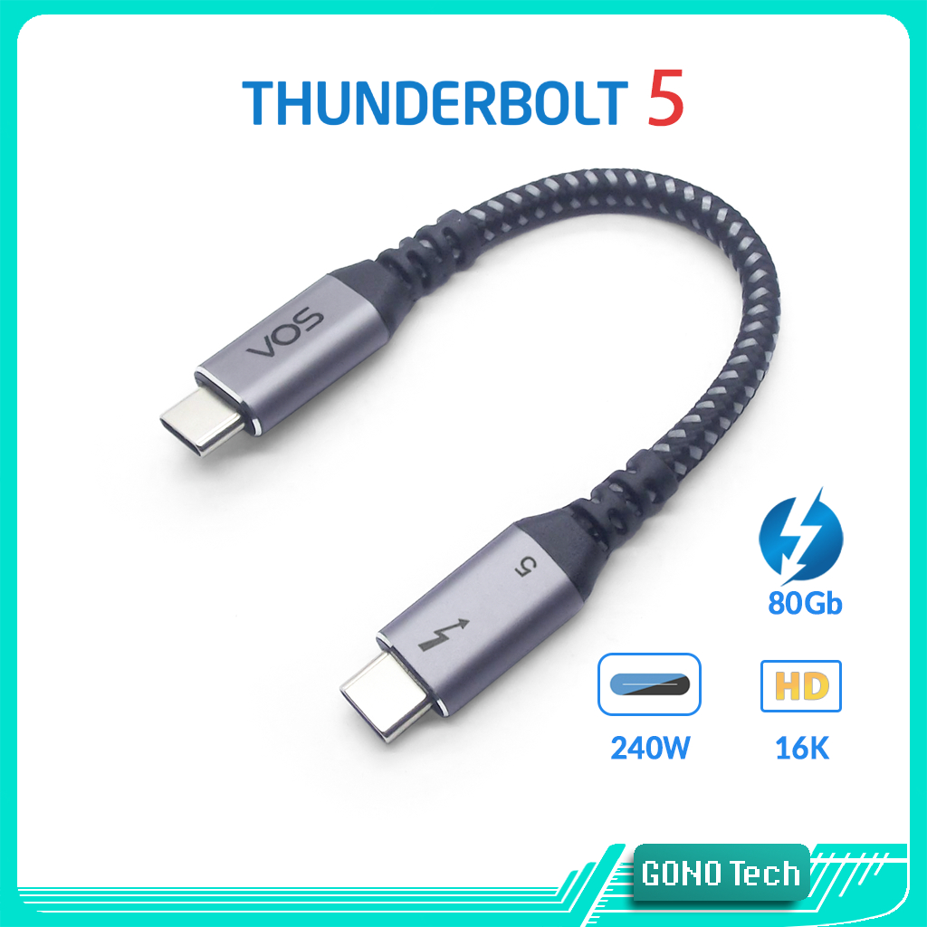 Cáp Thunderbolt 5 USB-C 80Gbps PD 240W VOS | Xuất hình 8K/16K cho Laptop MacBook eGPU