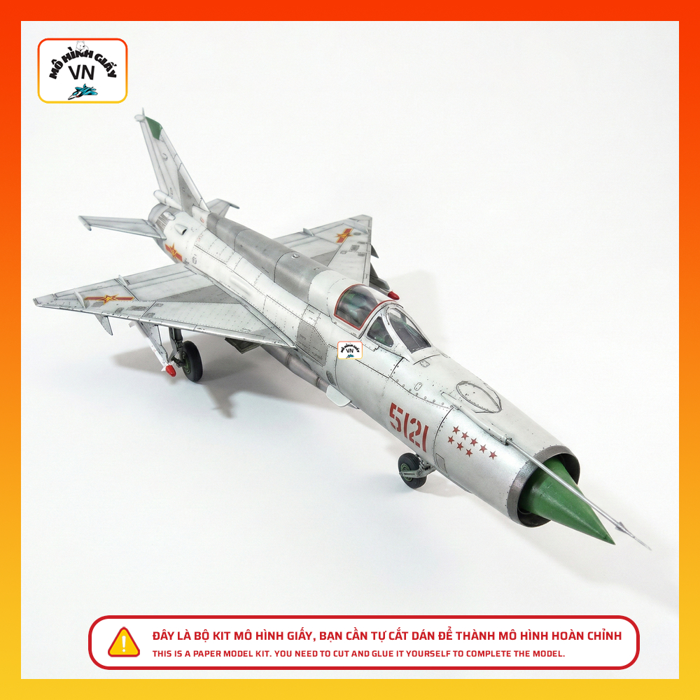 Bộ Kit Lắp Ráp Mô Hình Giấy Máy Bay Chiến Đấu MiG 21 Số Hiệu 5121 Việt Nam Tỉ Lệ 1/47 Chất Liệu Giấy