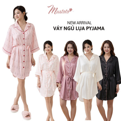 [Tặng Dây Cột Tóc Lụa] Đầm Ngủ Pijama Nữ Tay Lửng Mustoto Dáng Váy Nữ Tính (MB59)