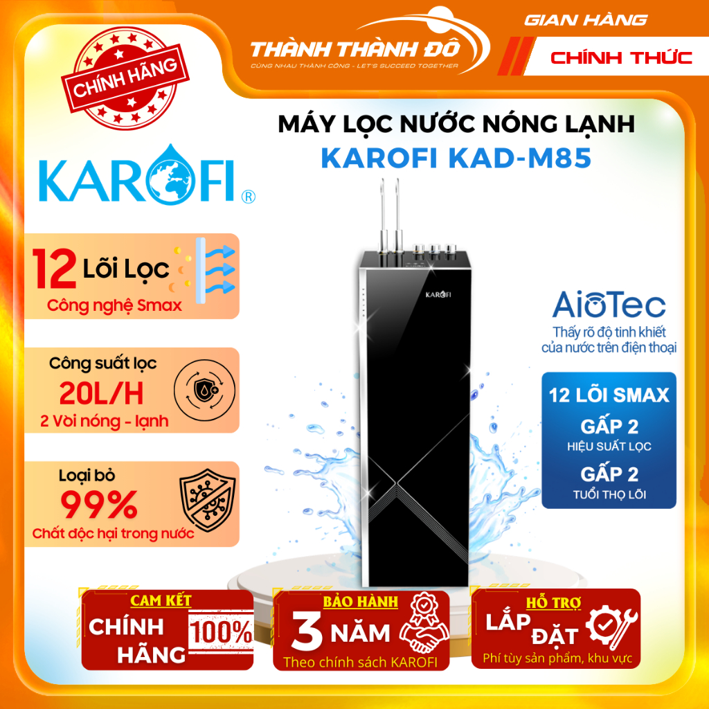 [CHÍNH HÃNG] Máy lọc nước Nóng lạnh 12 lõi KAROFI KAD-M85 Gấp 4 Hydro-Ion Kiềm - Lắp đặt miễn phí bả