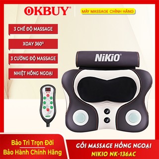 Gối massage cổ vai gáy Nikio NK-136AC - 4 bi xoa bóp, chườm ấm hồng ngoại thư giãn, giảm đau mỏi