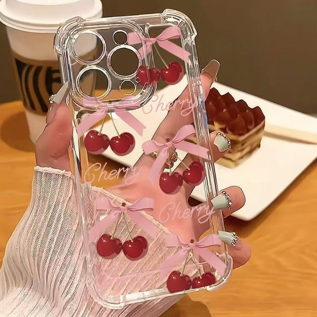 Ốp điện thoại hìnhh cherry nơ hồng