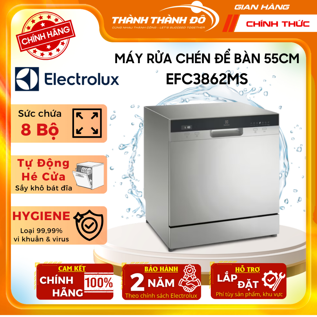 [CHÍNH HÃNG] [NEW 2025 ] Máy Rửa Bát Mini Electrolux 8 bộ EFC3862MS, tự động mở cửa, sấy khô, Tự động vệ sinh