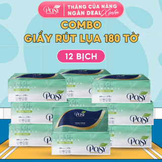 POSY-S4- COMBO HỨNG KHỞI_ THÙNG 12 GÓI GIẤY LỤA POSY 180 TỜ 3 LỚP MỀM MẠI ÊM ÁI LAU TRÊN DA