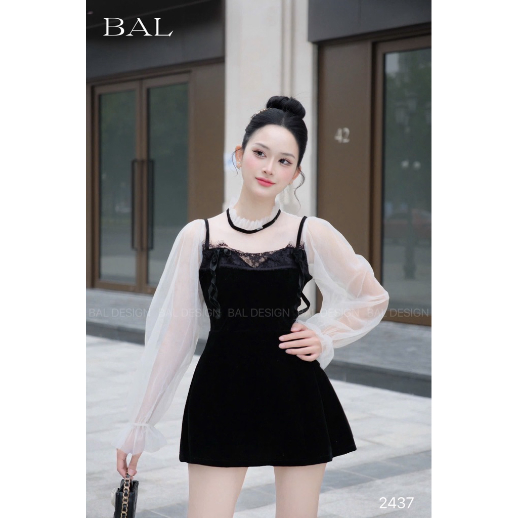 Hana store-Váy nhung phối lưới siêu xinh