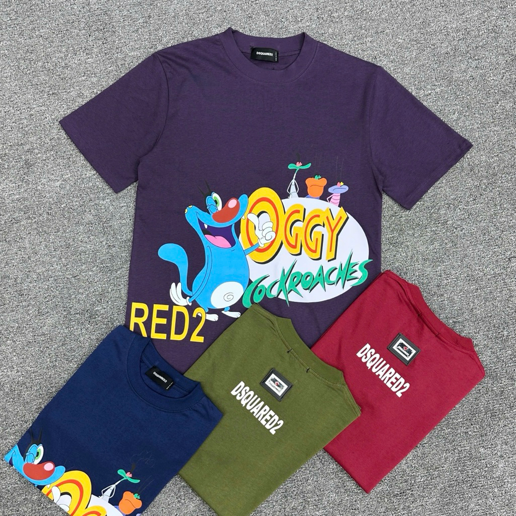 Áo phông nam boy phố DSQ2 hình mèo oggy và những chú gián phối logo D2 sau lưng, áo nam boy phố 2026