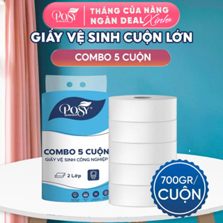 POSY_COMBO 5 CUỘN Giấy Vệ Sinh Cuộn Lớn Posy 700g, 2 Lớp Tiết Kiệm Cho Văn Phòng, Công Ty