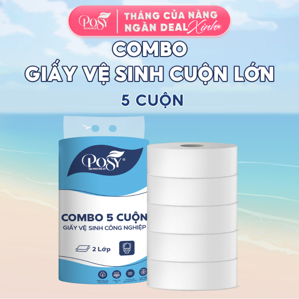 COMBO 5 CUỘN GVS POSY - Cuộn lớn, 700gram 2 lớp, mềm mịn, tiết kiệm, thân thiện với môi trường