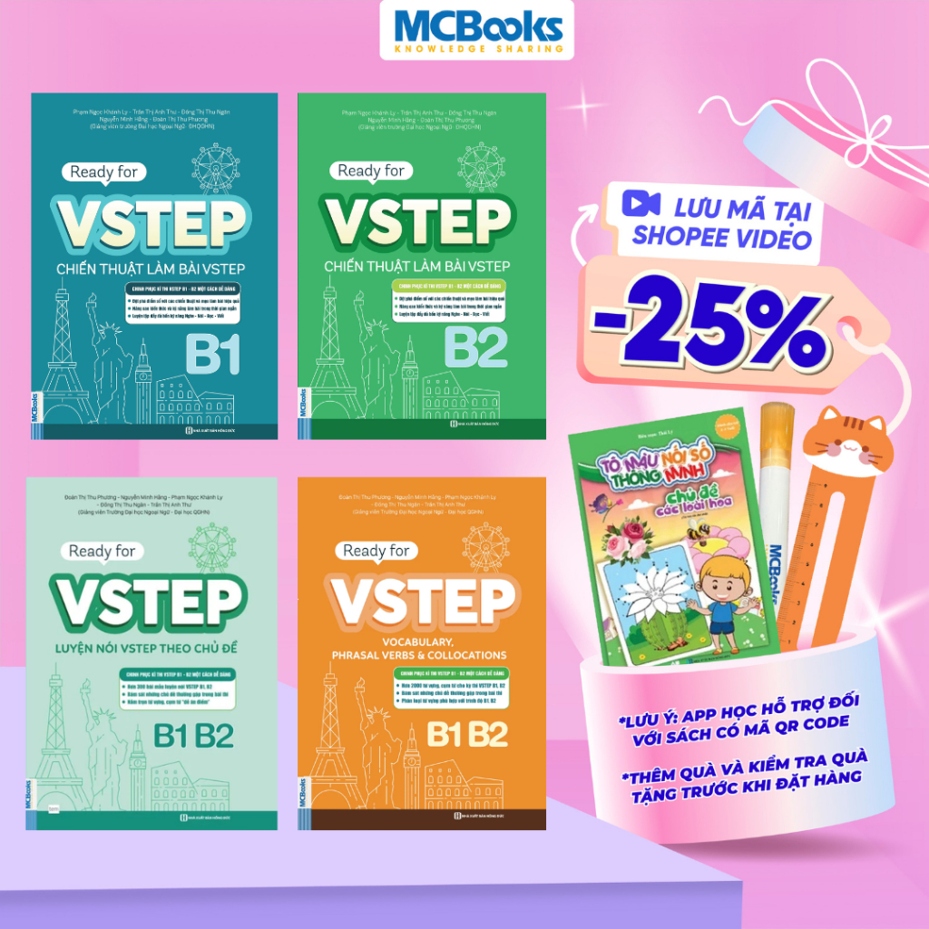 Sách - Combo luyện thi Vstep - Ready for VSTEP B1, B2 -  Chiến Thuật Làm Bài và Tổng hợp từ vựng luy