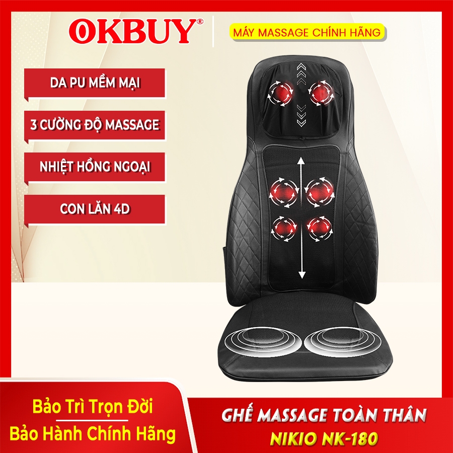 Ghế Đệm massage toàn thân Nikio NK-180 - Mát xa giảm đau mỏi lưng, cổ vai gáy, dùng gia đình và ô tô