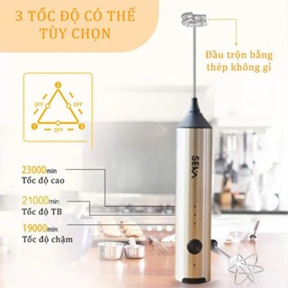Máy đánh trứng cầm tay mini Máy tạo bọt cafe 3 tốc độ điều chỉnh sử dụng pin sạc