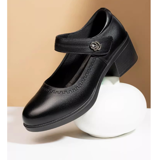 Giày da thật xinh xắn ,mũi tròn ,thoáng khí , đế gót vuông cao 5cm