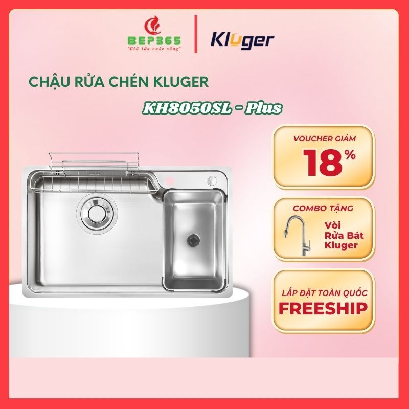 Chậu rửa bát inox cao cấp Kluger KH8050SL Plus –  Bề mặt SUPER LINEN mịn - POSCO 304 cao cấp