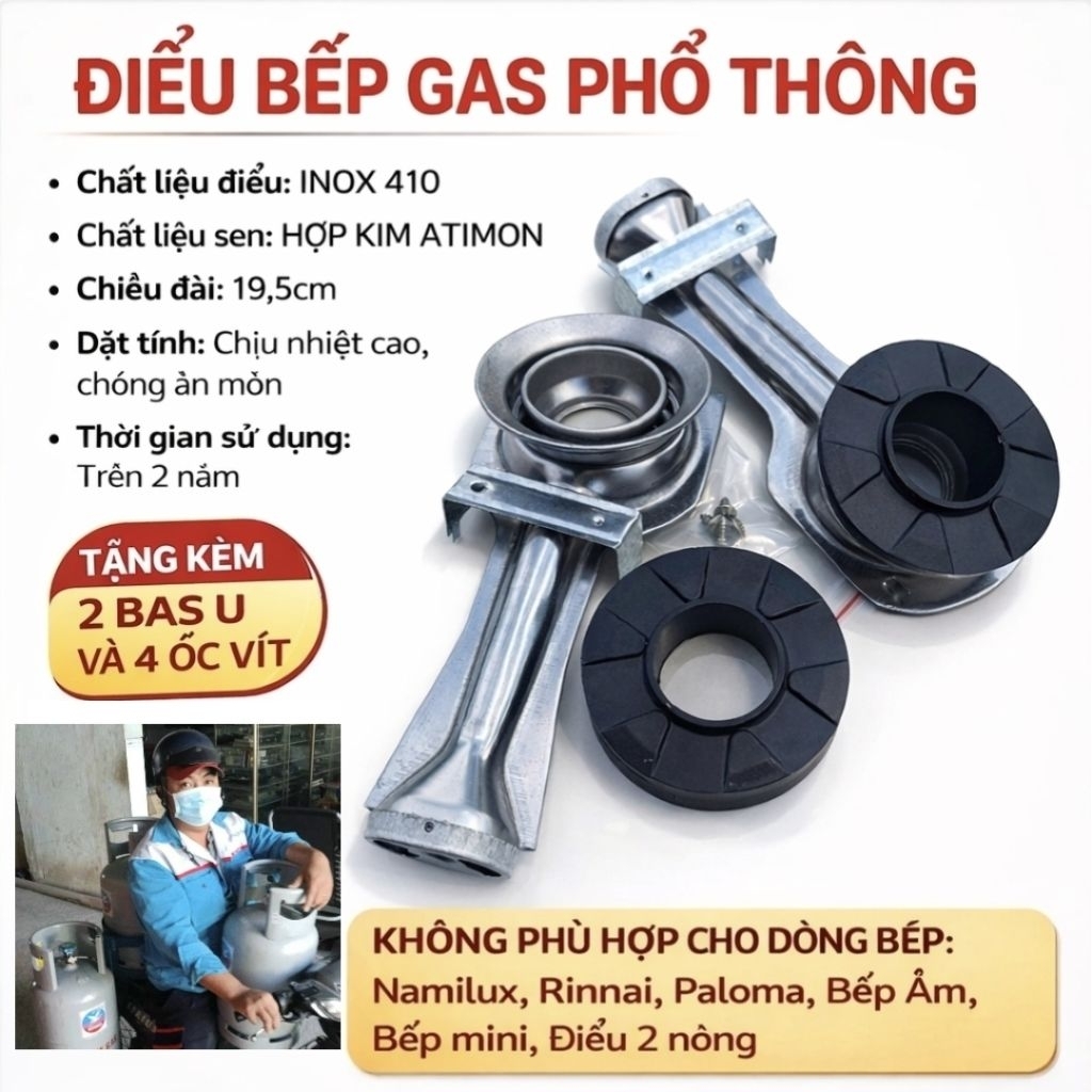 COMBO 2 Điếu Bếp Gas Và Mâm Chia Lửa Hợp Kim Antimon Cho Bếp Gas Dương