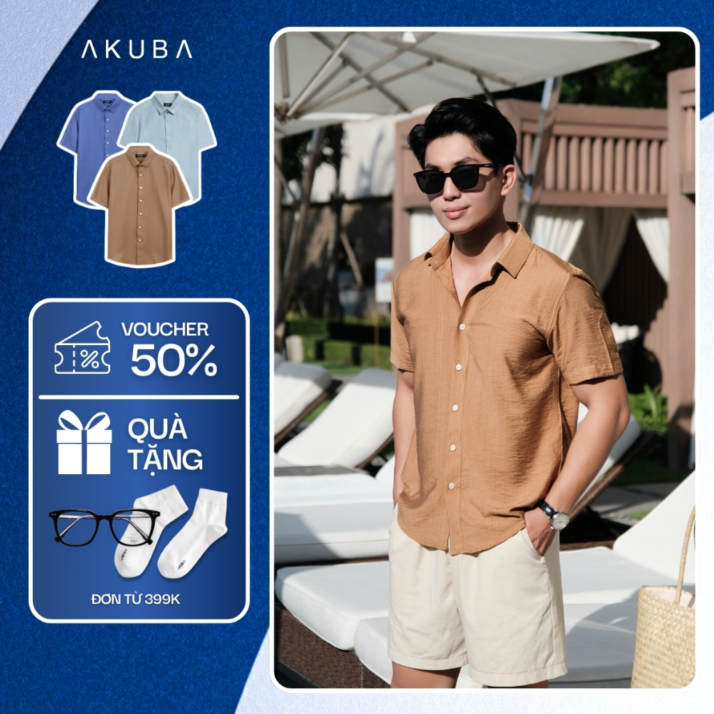 Áo sơ mi nam tay ngắn AKUBA form regular, vải linen thoáng mát, trẻ trung, nam tính | 01ME1024