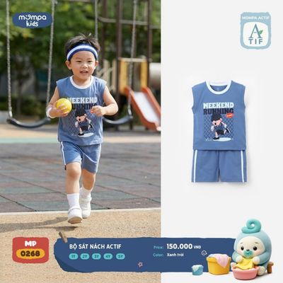 Bộ ba lỗ cho bé Mompa sát nách 1-5 tuổi vải Cotton Actif co giãn thoáng mát nhanh khô DQ MP 0268