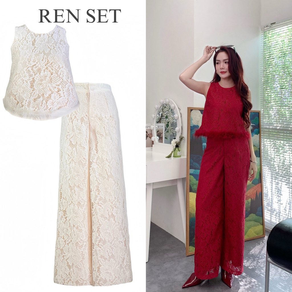 REN SET- Set ren sát nách viền lông vũ thanh lịch - ELVES DESIGN