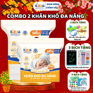 Combo 2 Gói Khăn Khô Đa Năng Zizou 950G Và 650G Bề Mặt Chấm Bi Dùng Thay Khăn Sữa Cho Mẹ Và Bé