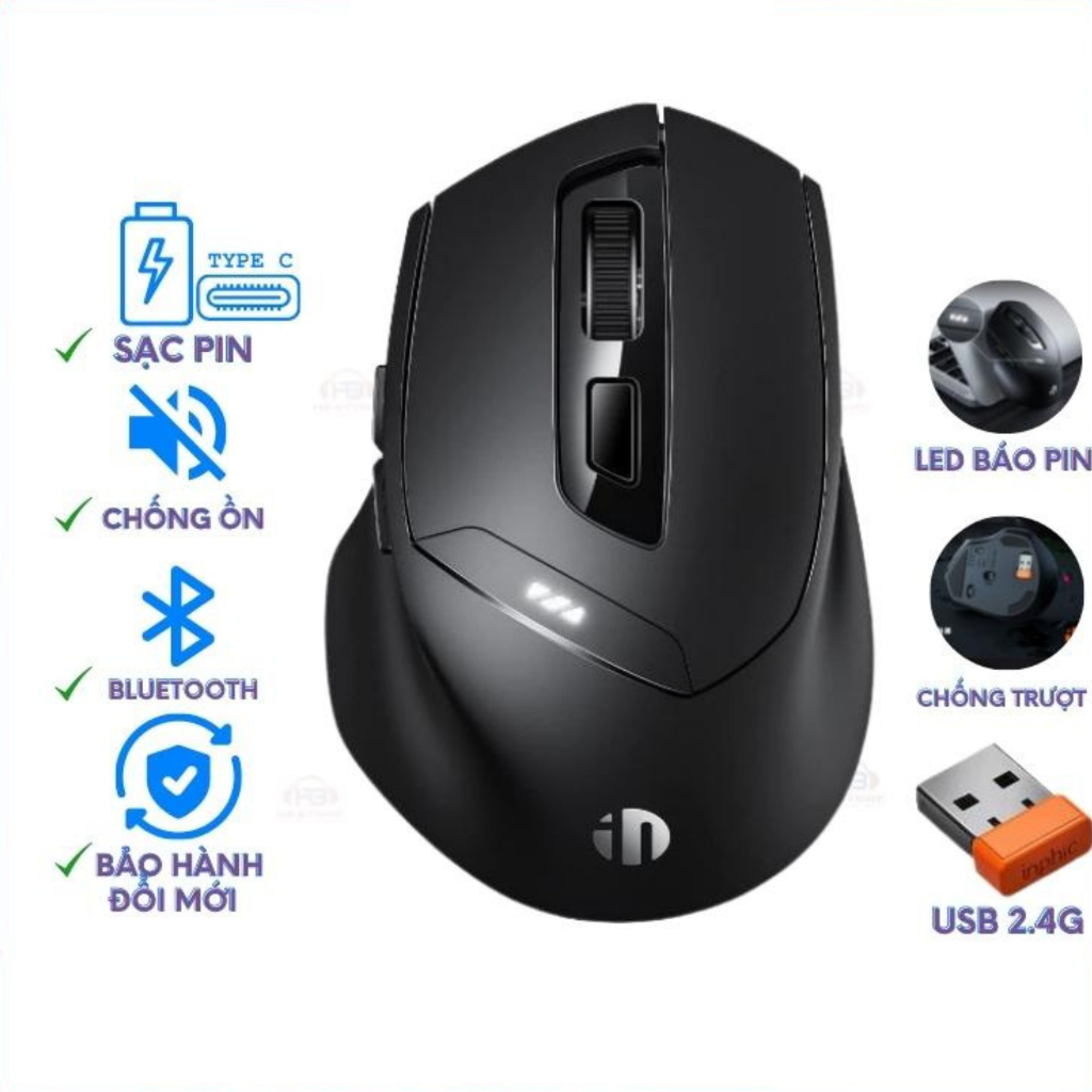 Chuột không dây bluetooth Maxcotech inphic DR01 sạc pin chống ồn hiển thị mức pin, độ nhạy 1600dpi