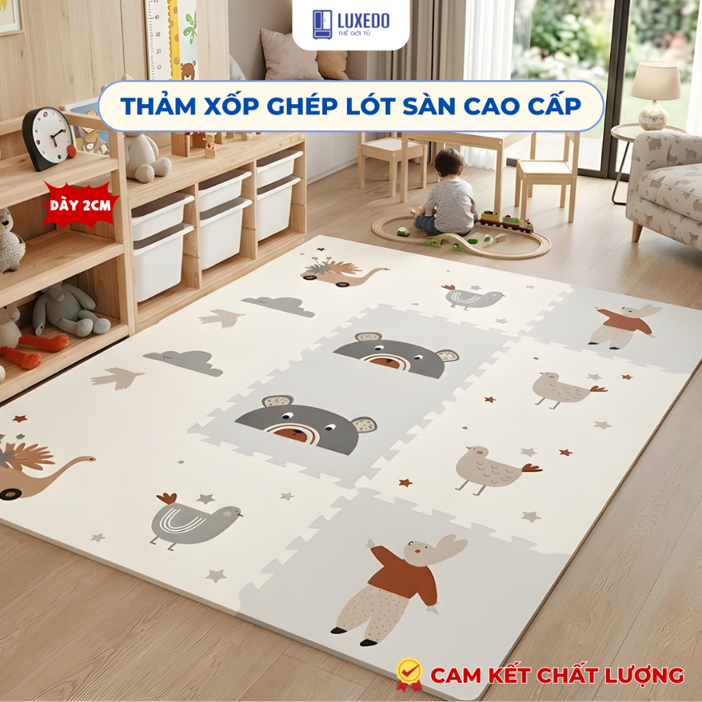 Thảm Xốp Ghép Sàn 60x60 Dày 2cm, Miếng Xốp Lót Sàn Phòng Ngủ Phòng Khách Cao Cấp Không Mùi Kèm Viền