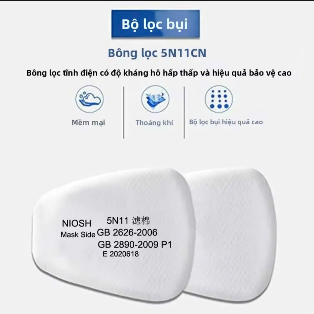 20 Tấm Bông lọc Ba M 5N11CN, tấm lọc dùng cho mặt nạ phòng độc 6200,6800, 7502...