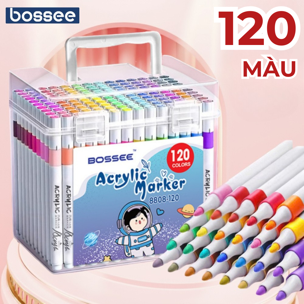 Hộp 120 Màu Acrylic Marker, Bút Acrylic Ngòi Mềm Màu Không Lem Hộp Đựng Nhựa Tiện Lợi