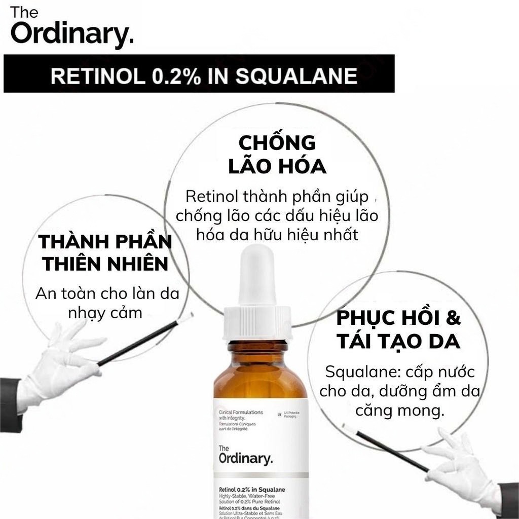 The Ordinary Retinol 0.2%/ 0.5%/ 1% In Squalane chống lão hoá, sạm, nám 30ml retinol serum chống lão hoá chăm sóc da mặt