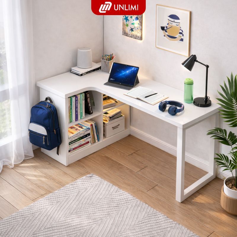 Bàn học UNLIMI chữ L 120cm/160cm cao 75cm gỗ MDF trắng - UM233/233