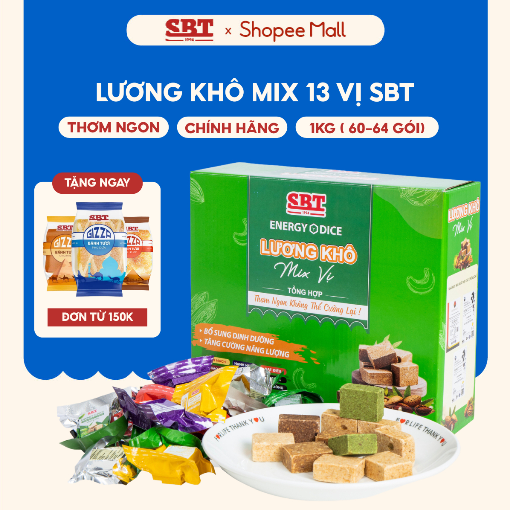 Lương Khô SBT Mix 13 Vị Hộp 1Kg Thơm Ngon Bổ Sung Năng Lượng - Lương Khô Chính Hãng SBT