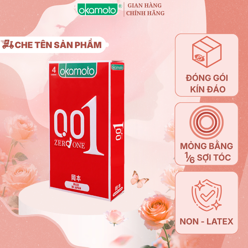 Bao Cao su Siêu Mỏng Okamoto 0.01 PU Truyền Nhiệt Nhanh Size 52mm Hộp 4 Cái