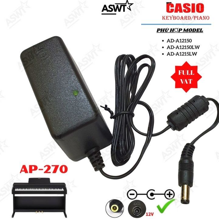 Adapter nguồn đàn Casio AP-270 AP270 AP 270 12V, Nguồn DC 12V cho đàn piano Casio - FULL VÁT