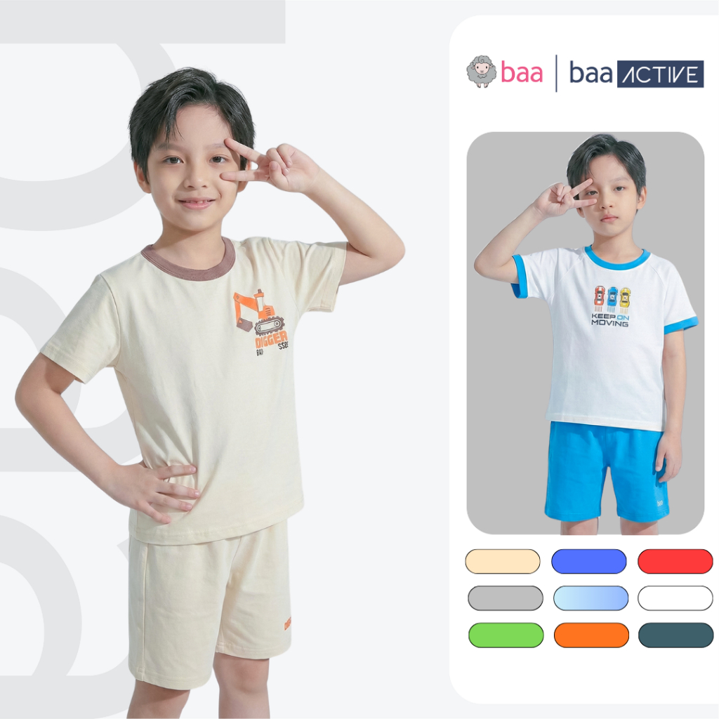 Đồ Bộ Bé Trai  Mùa Hè Thun Cotton Mềm Mát, Thấm Hút, Thoáng Khí 1-10 Tuổi Baababy DB03N