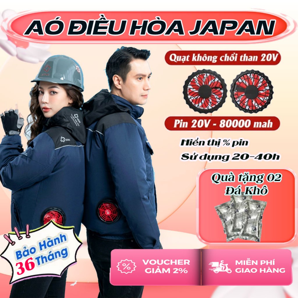 ( Tặng đá khô) Áo điều hòa nhật bản cáo cấp,quạt 25v Không Chổi Than Pin Trâu 98000Mah Dùng 12-25H