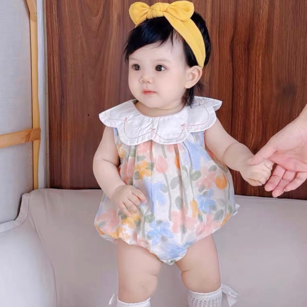 Bodysuit cho bé gái SUSHI BABY SHOP đồ liền thân sơ sinh hoạ tiết hoa cổ yếm váy mùa hè đầm đầy thán