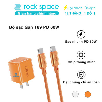 Bộ củ cáp sạc nhanh typeC PD 60W RockSpace T89 cáp typeC to TypeC Bảo hành 12 tháng lỗi 1 đổi 1