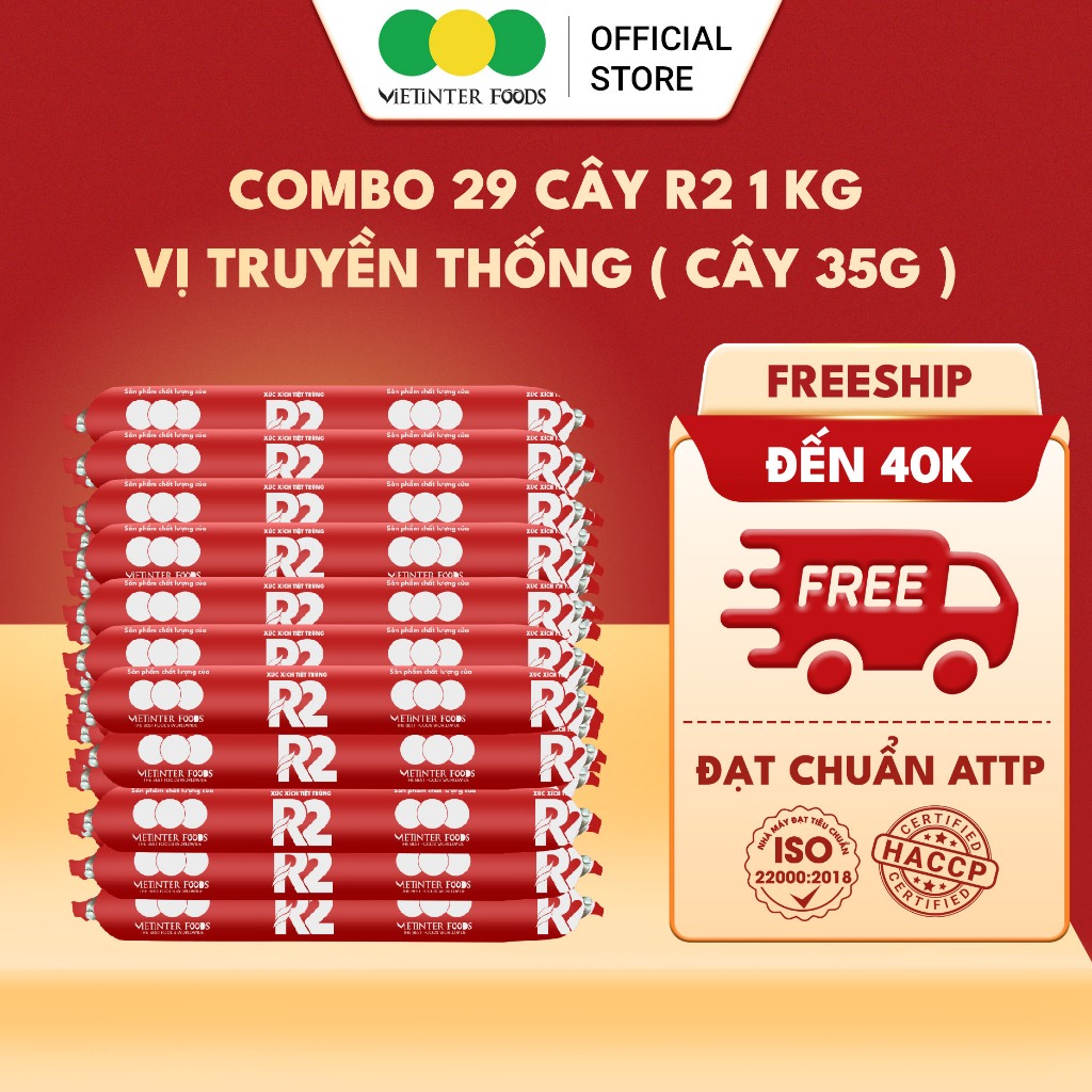 Combo 1Kg Cây Xúc Xích Ăn Liền, 35g/cây, Ngon Dinh Dưỡng Tiệt Trùng R2 Vietinter Foods