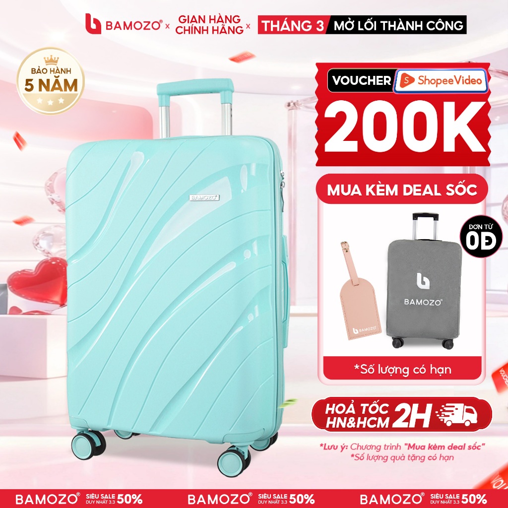 Vali Du Lịch Bamozo size 28 Chất Liệu Nhựa PP Chống Vỡ Tuyệt Đối, Vali Kéo Xách Bền Đẹp - Bảo Hành 5