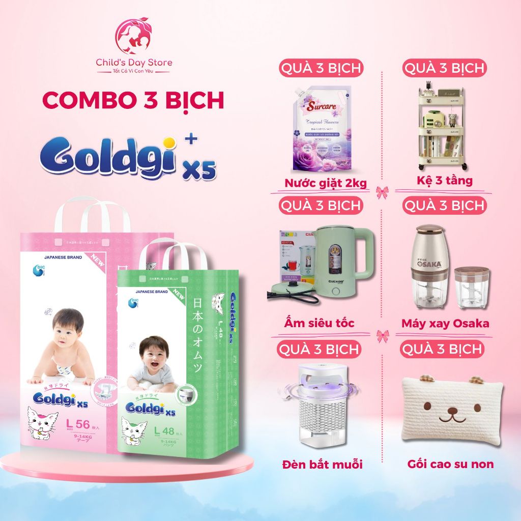 [COMBO 3 CHỌN QUÀ] Bỉm Goldgi X5, Tã Goldgi X5 Nhật Bản Chính Hãng, Siêu Khô Thoáng Và Thấm Hút