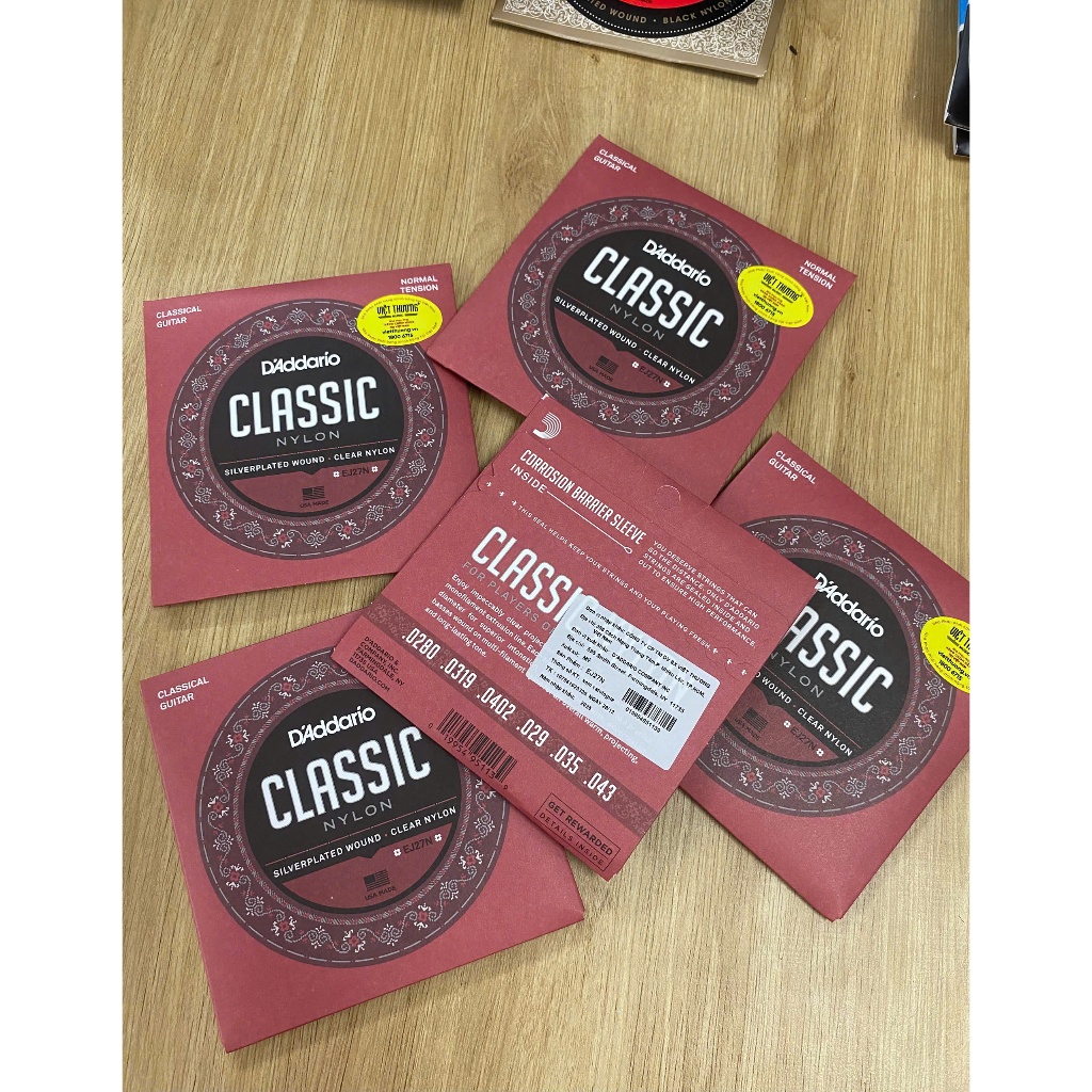 Bộ dây guitar classic D'addario EJ27 clear nylon chính hãng