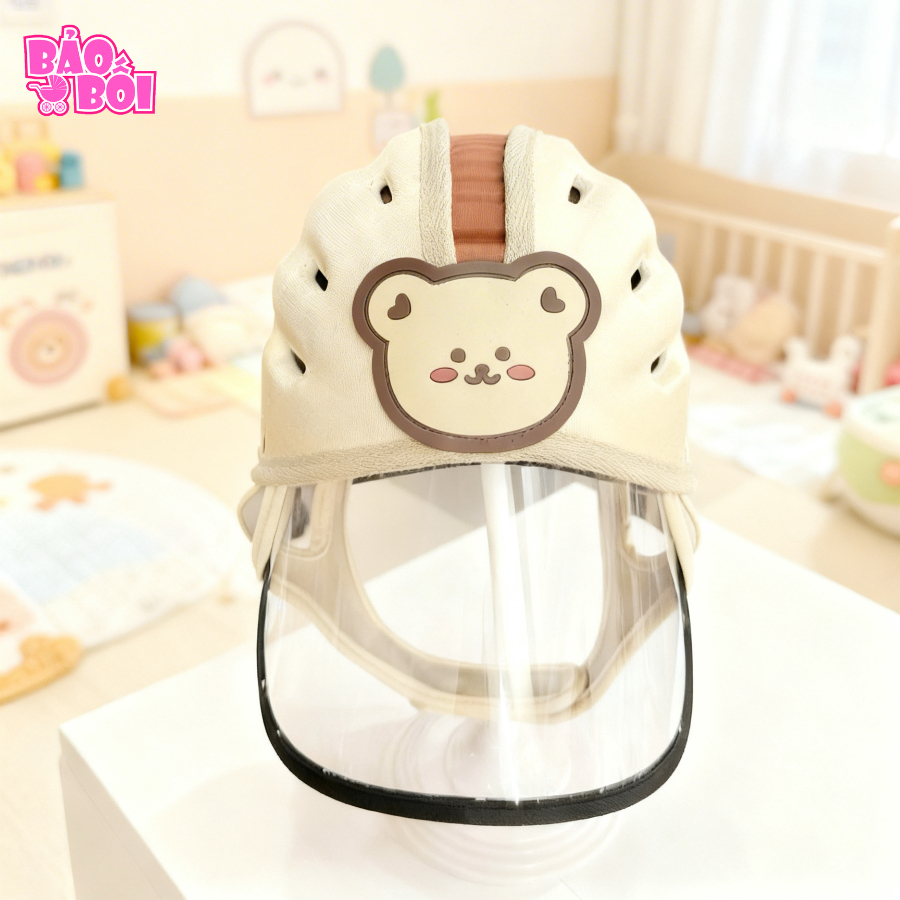 Mũ bảo vệ đầu có kính chắn bui, chắn gió cho bé tập đi xe máy, kính tháo rời được