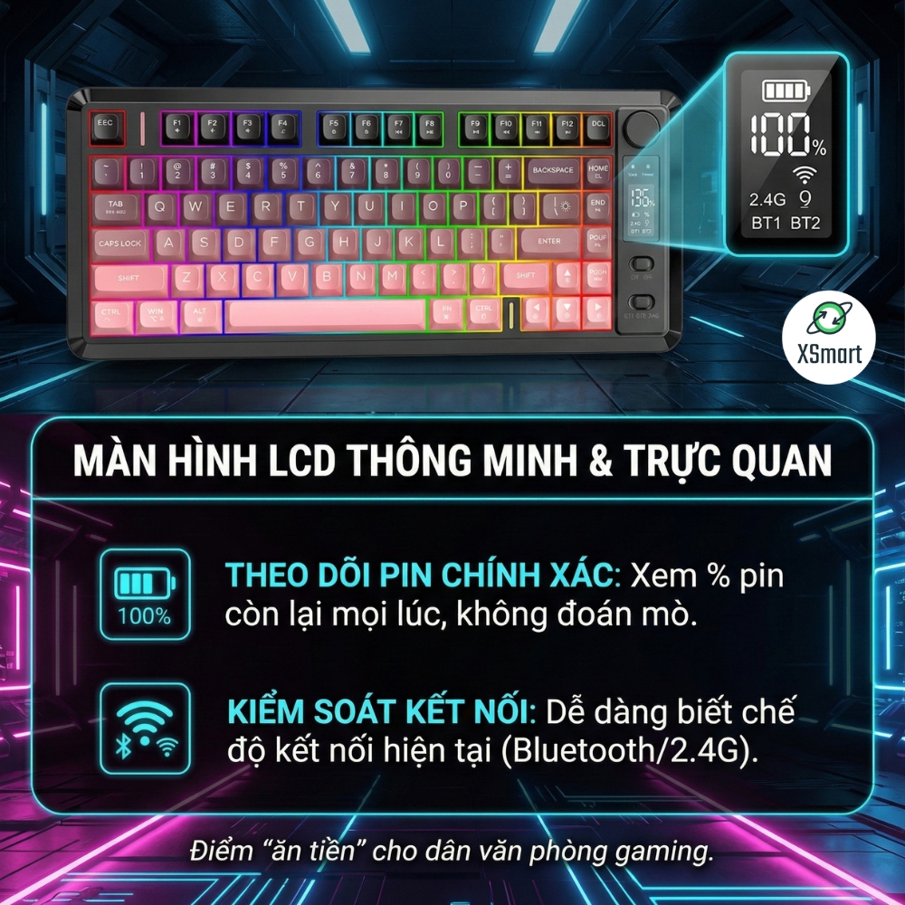 Bộ Bàn Phím Và Chuột Không Dây Bluetooth FreeWolf M75 LED Có Màn Hình, Pin Sạc Keycap PBT Cho Pc Lap | BigBuy360 - bigbuy360.vn