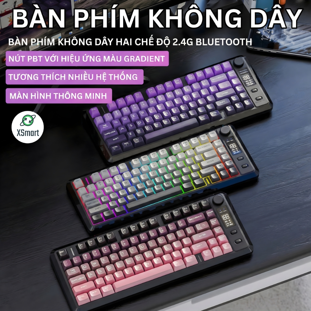 Bộ Bàn Phím Và Chuột Không Dây Bluetooth FreeWolf M75 LED Có Màn Hình, Pin Sạc Keycap PBT Cho Pc Lap | BigBuy360 - bigbuy360.vn