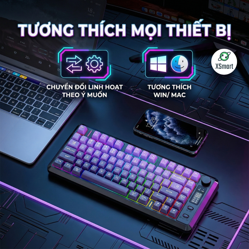 Bộ Bàn Phím Và Chuột Không Dây Bluetooth FreeWolf M75 LED Có Màn Hình, Pin Sạc Keycap PBT Cho Pc Lap | BigBuy360 - bigbuy360.vn